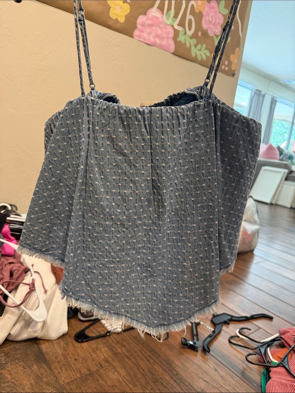 Altar'd State Blue Textured Strapless-Look Camisole with Thin Straps